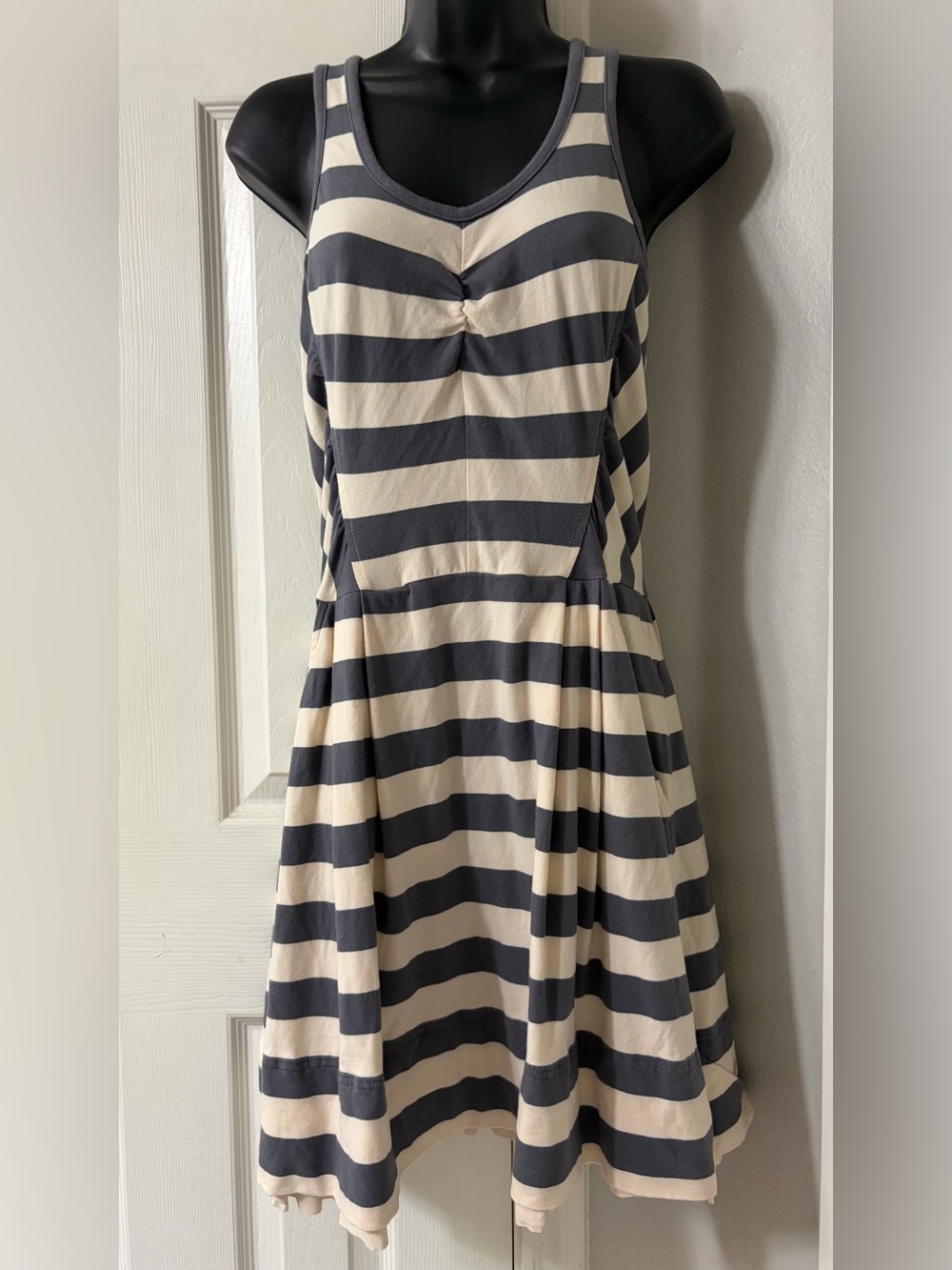 Marc by Marc Jacobs Gray/White Striped V-Neck Tank Zip Back Dress Size S